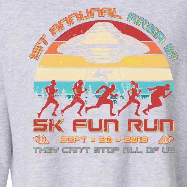 1st Annual Area 51 5K Fun Run Funny Retro Alien Cropped Pullover Crew