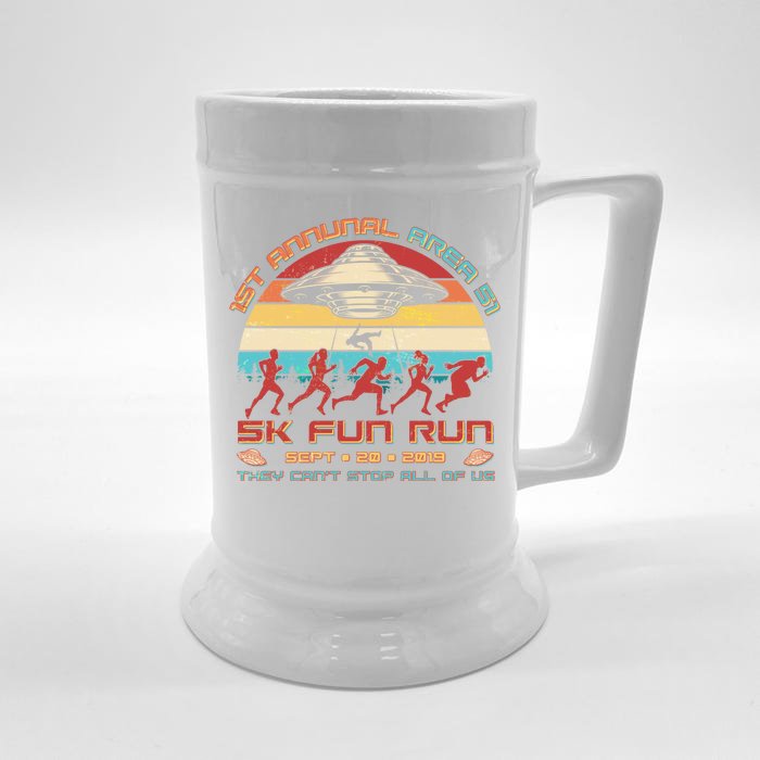 1st Annual Area 51 5K Fun Run Funny Retro Alien Front & Back Beer Stein