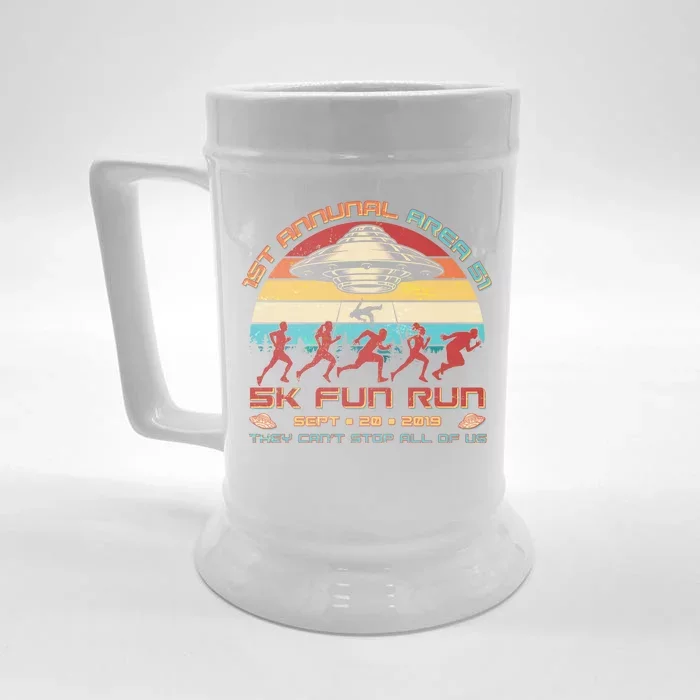 1st Annual Area 51 5K Fun Run Funny Retro Alien Front & Back Beer Stein