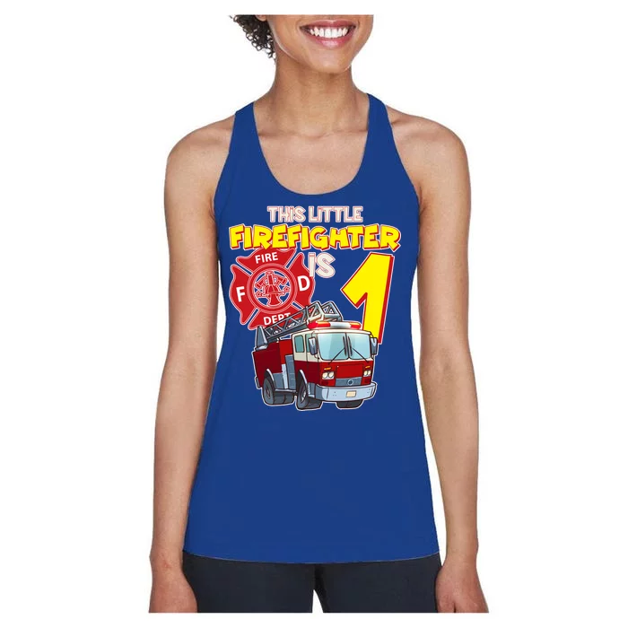 1st Birthday This Little Firefighter Is 1 Women's Racerback Tank