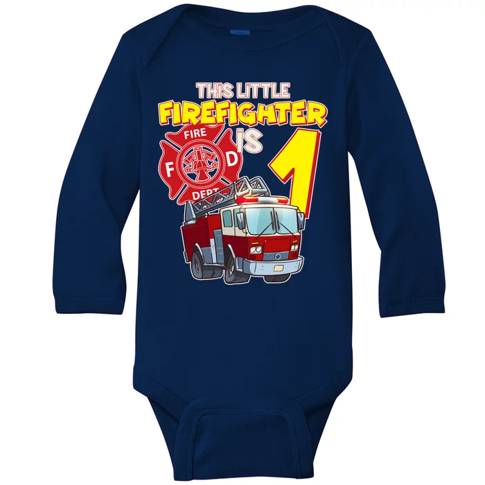 1st Birthday This Little Firefighter Is 1 Baby Long Sleeve Bodysuit