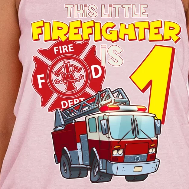 1st Birthday This Little Firefighter Is 1 Women's Knotted Racerback Tank