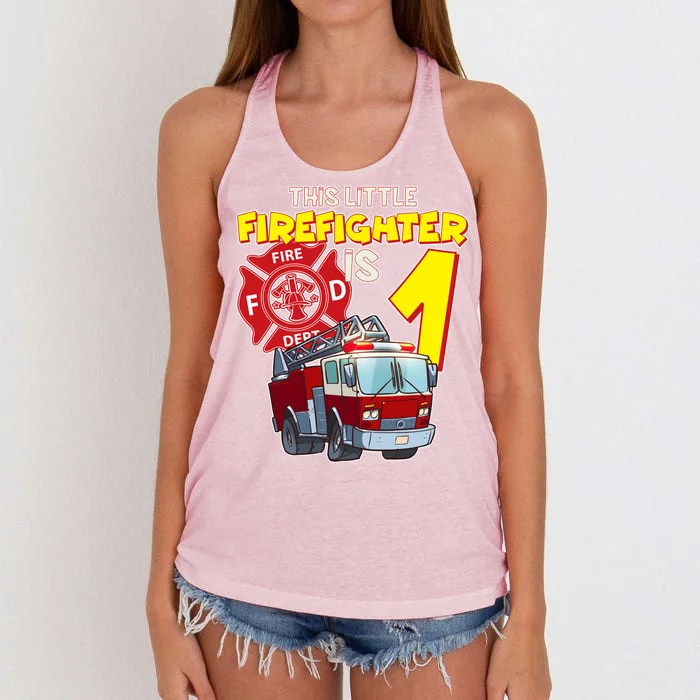 1st Birthday This Little Firefighter Is 1 Women's Knotted Racerback Tank