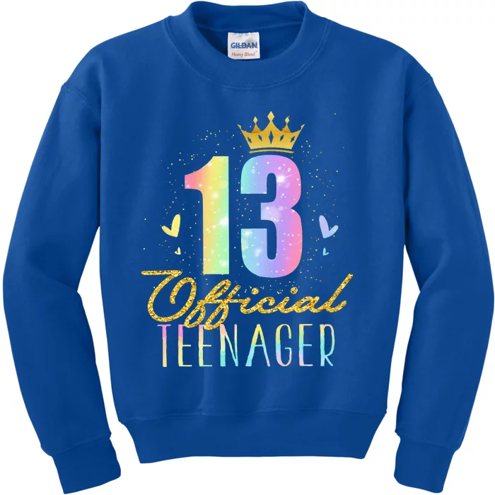 13 Teenager Crown 13 Year Old Tie Dye 13th Birthday Kids Sweatshirt