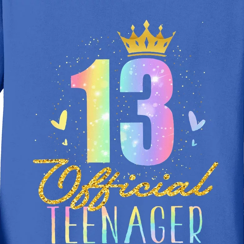 13 Teenager Crown 13 Year Old Tie Dye 13th Birthday Kids Long Sleeve Shirt