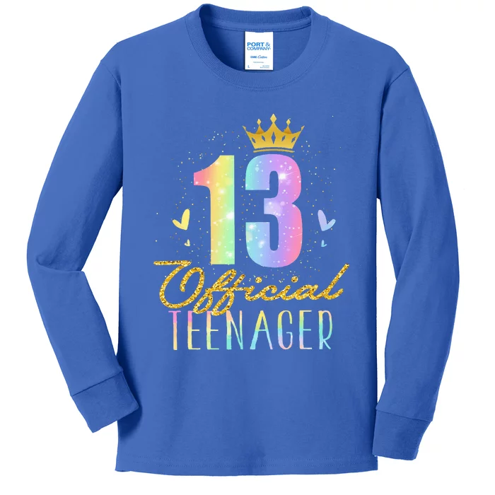 13 Teenager Crown 13 Year Old Tie Dye 13th Birthday Kids Long Sleeve Shirt