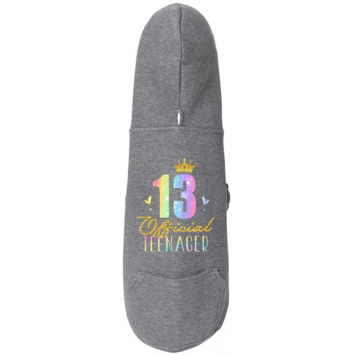 13 Teenager Crown 13 Year Old Tie Dye 13th Birthday Doggie 3-End Fleece Hoodie