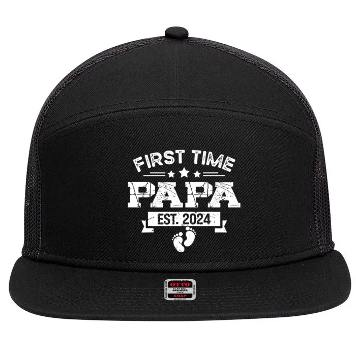 1st Time Dad 2024 New First Fathers Day Soon To Be Papa 7 Panel Mesh Trucker Snapback Hat