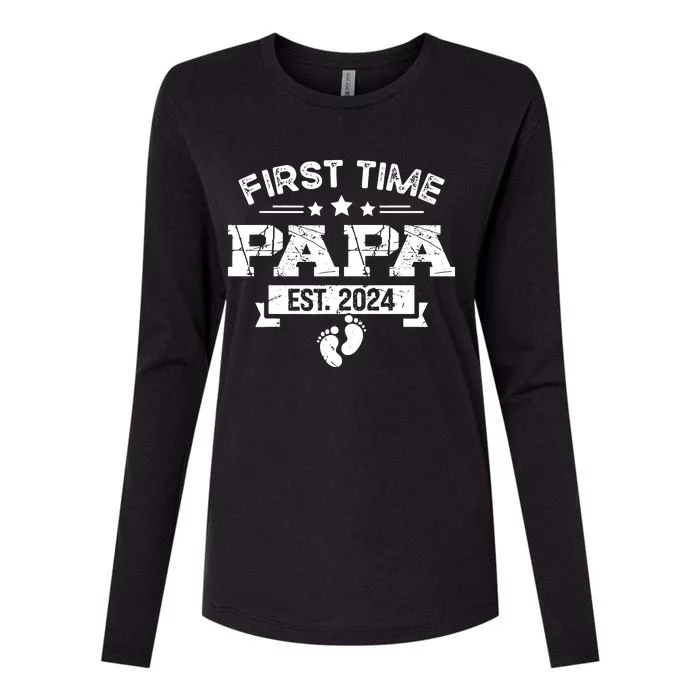 1st Time Dad 2024 New First Fathers Day Soon To Be Papa Womens Cotton Relaxed Long Sleeve T-Shirt