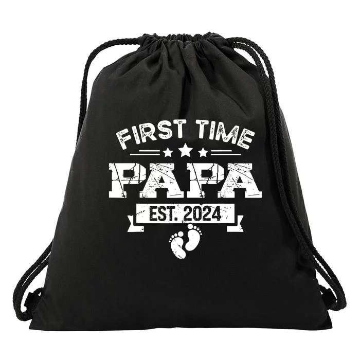 1st Time Dad 2024 New First Fathers Day Soon To Be Papa Drawstring Bag