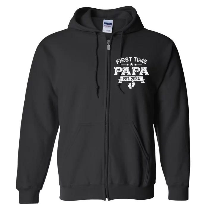 1st Time Dad 2024 New First Fathers Day Soon To Be Papa Full Zip Hoodie