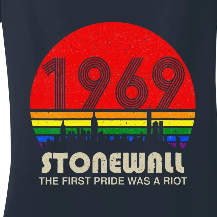 1969 The First Pride Was A Riot Lgbt Pride Rainbow Flag Women's V-Neck T-Shirt