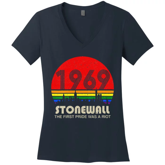 1969 The First Pride Was A Riot Lgbt Pride Rainbow Flag Women's V-Neck T-Shirt