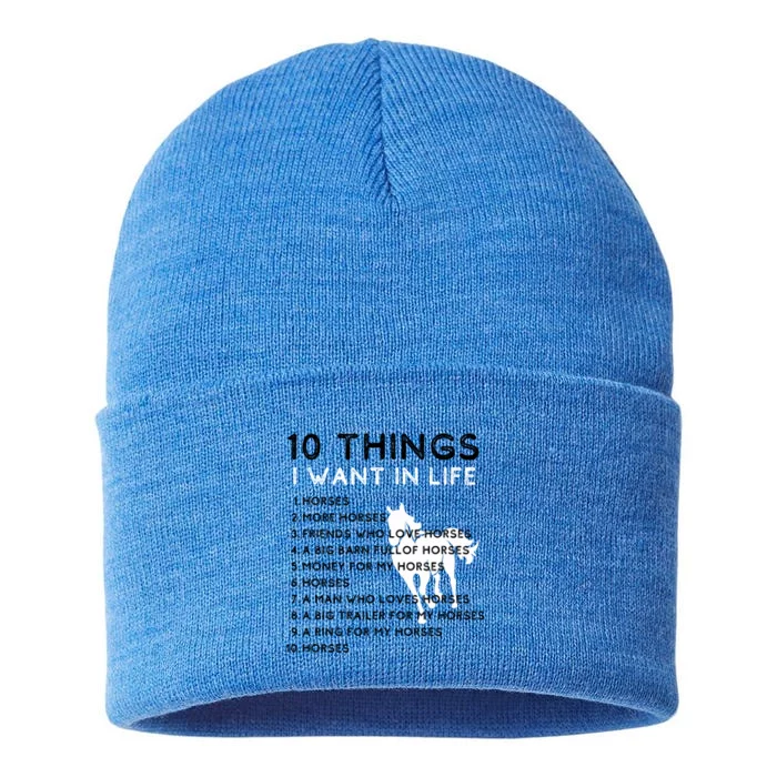 10 Things I Want In My Life Horses More Horses Horse Graphic Gift Sustainable Knit Beanie