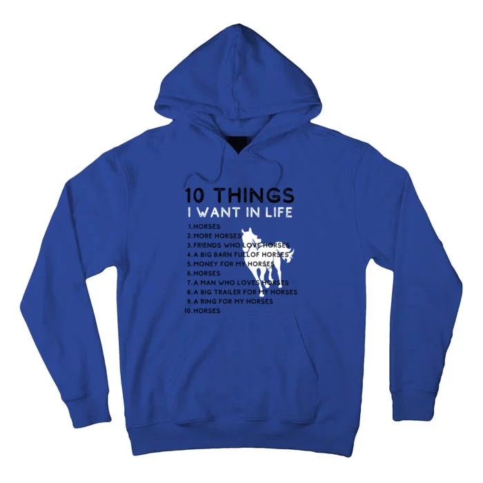 10 Things I Want In My Life Horses More Horses Horse Graphic Gift Tall Hoodie