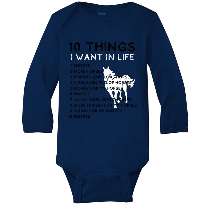 10 Things I Want In My Life Horses More Horses Horse Graphic Gift Baby Long Sleeve Bodysuit