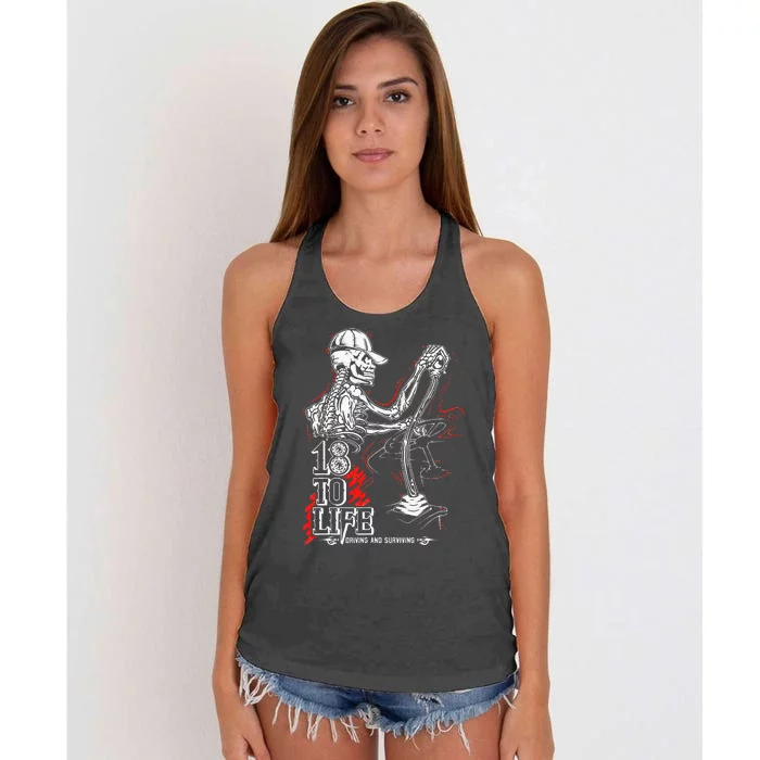 18 To Life Driving And Surviving Skeleton Women's Knotted Racerback Tank