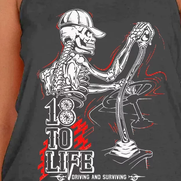 18 To Life Driving And Surviving Skeleton Women's Knotted Racerback Tank