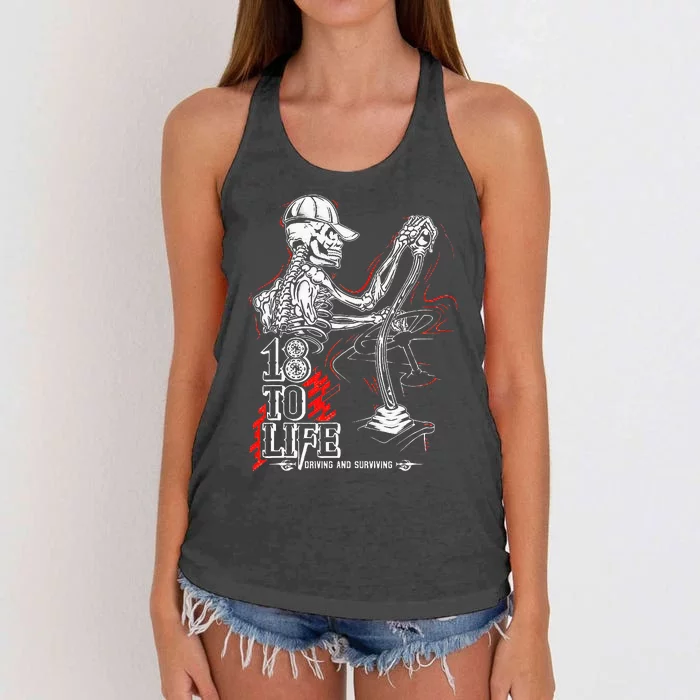 18 To Life Driving And Surviving Skeleton Women's Knotted Racerback Tank