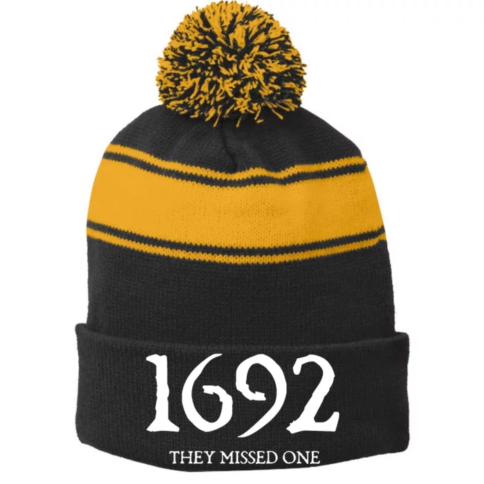 1692 They Missed One Massachusetts Salem Witch Stripe Pom Pom Beanie