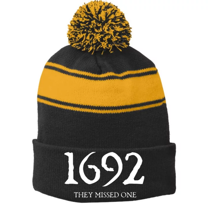 1692 They Missed One Salem Witch Stripe Pom Pom Beanie