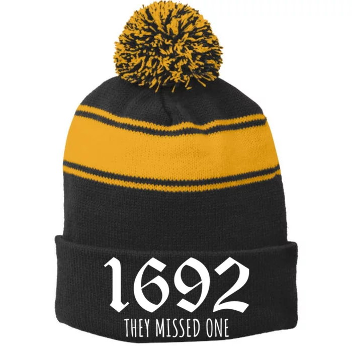 1692 They Missed One Salem Witch Stripe Pom Pom Beanie