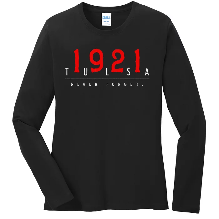 1921 Tulsa Oklahoma Black Wall Street Never Forget Graphic Ladies Long Sleeve Shirt