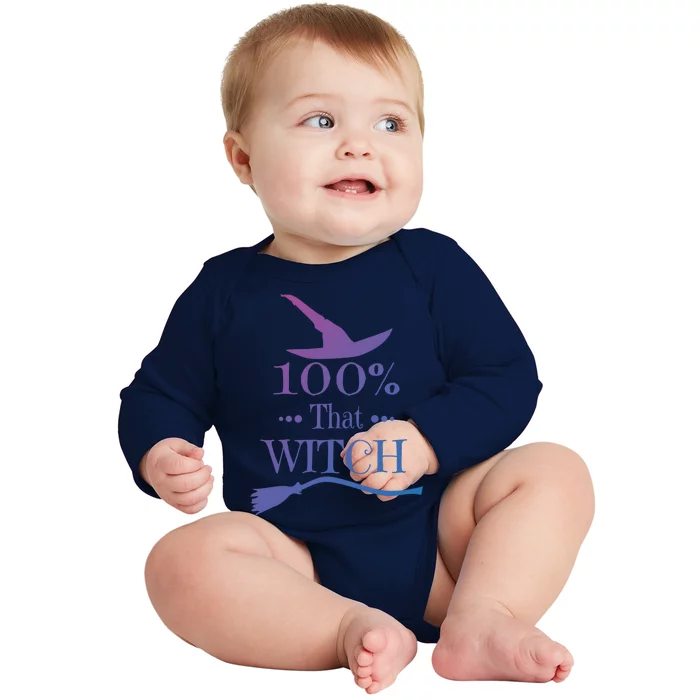 100% That Witch Dna Funny Halloween Witches Casual Cute Gift Baby Long Sleeve Bodysuit