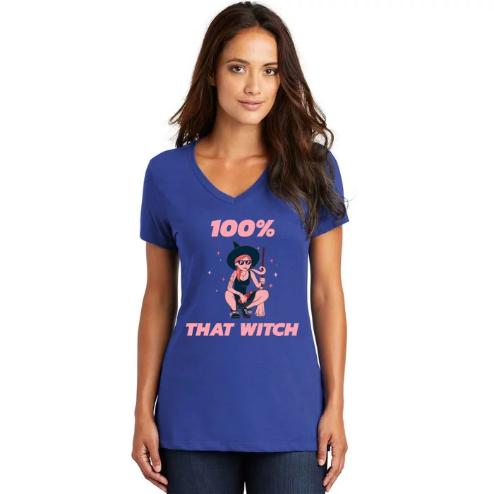 100% That Witch Funny Halloween Novelty Great Gift Women's V-Neck T-Shirt