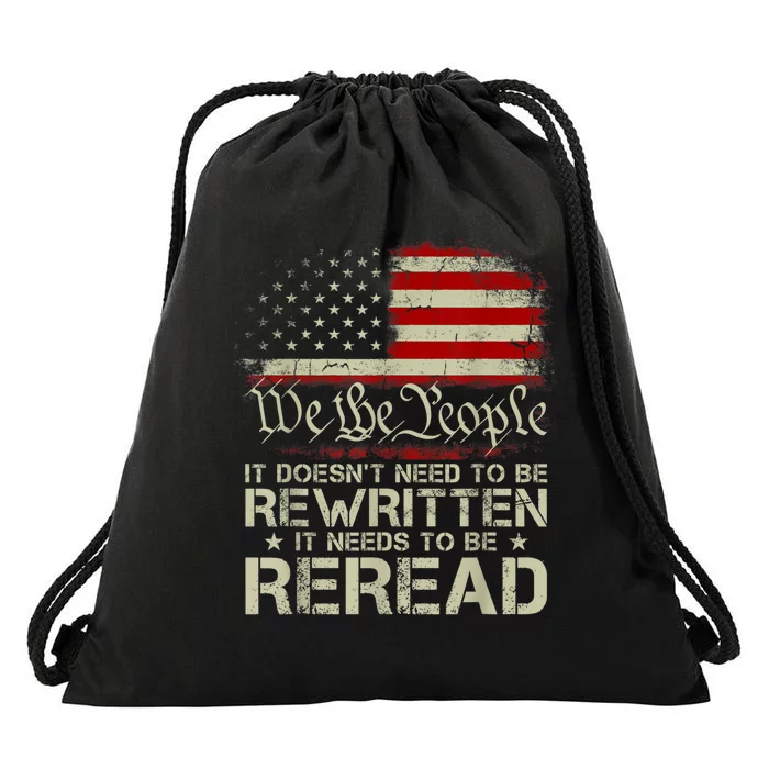 1776 Usa Flag We The People It Doesn’t Need To Be Rewritten Drawstring Bag