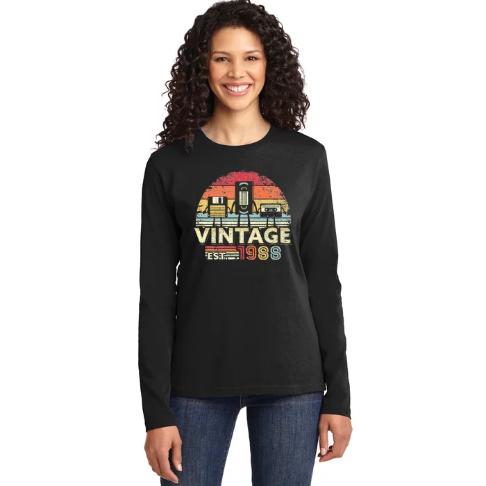 1988 Vintage Birthday Gift Funny Music Tech Humor Ladies Long Sleeve Shirt