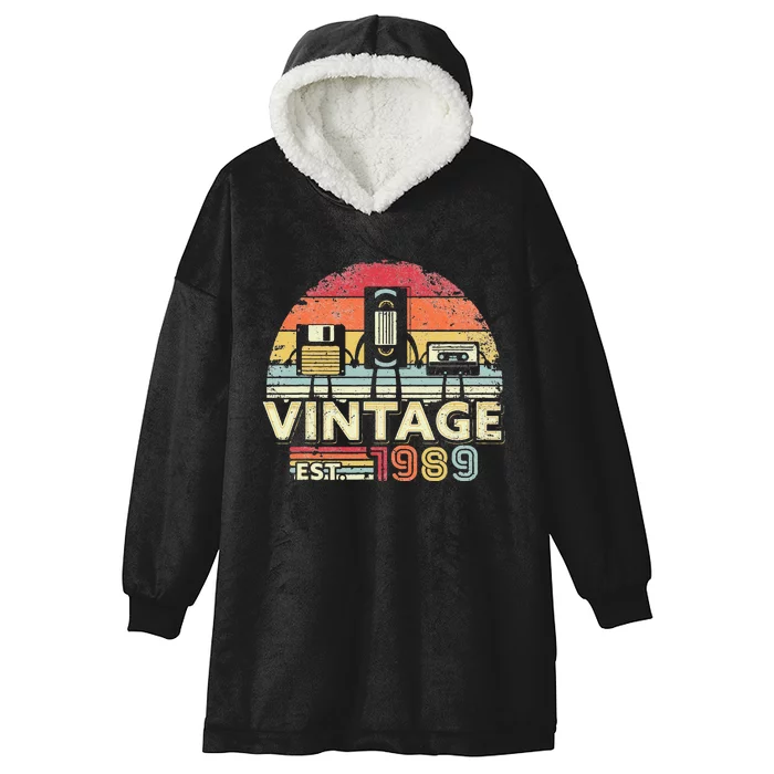 1989. Vintage Birthday Gift, Funny Music, Tech Humor Hooded Wearable Blanket