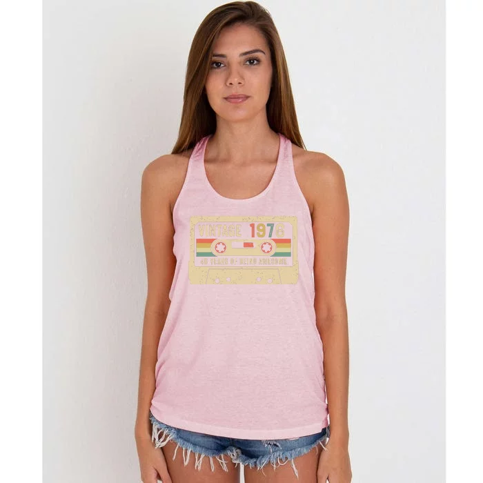 1976 Vintage Cassette Tape 46th Birthday Women's Knotted Racerback Tank