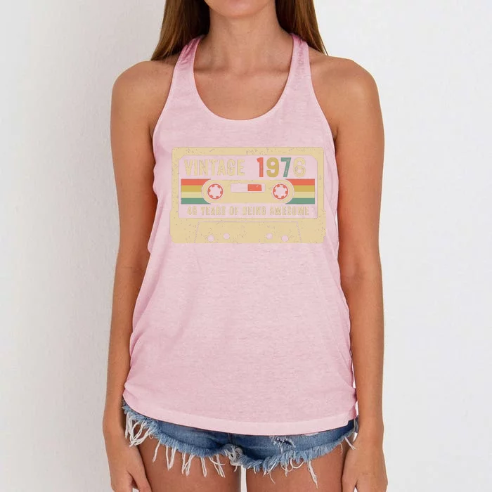 1976 Vintage Cassette Tape 46th Birthday Women's Knotted Racerback Tank