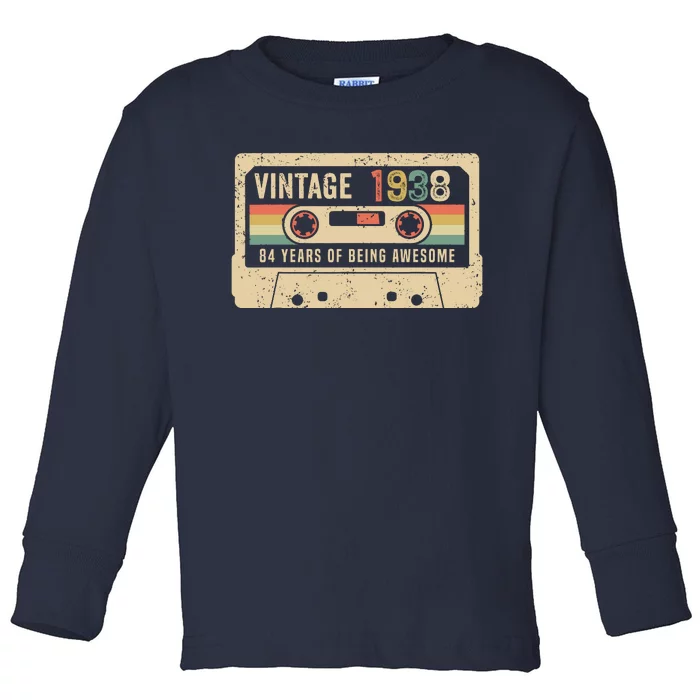 1938 Vintage Cassette Tape 84th Birthday Toddler Long Sleeve Shirt