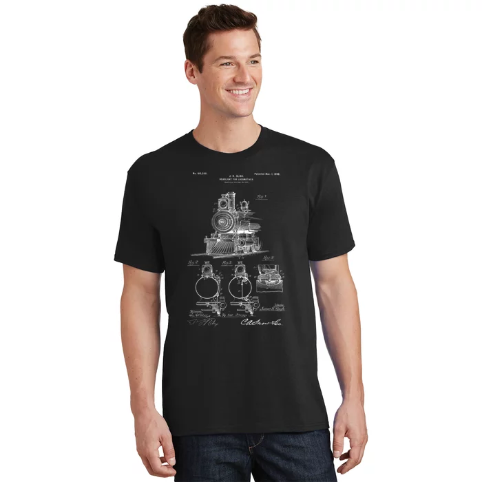 1898 Vintage Steam Engine Locomotive Patent Print T-Shirt