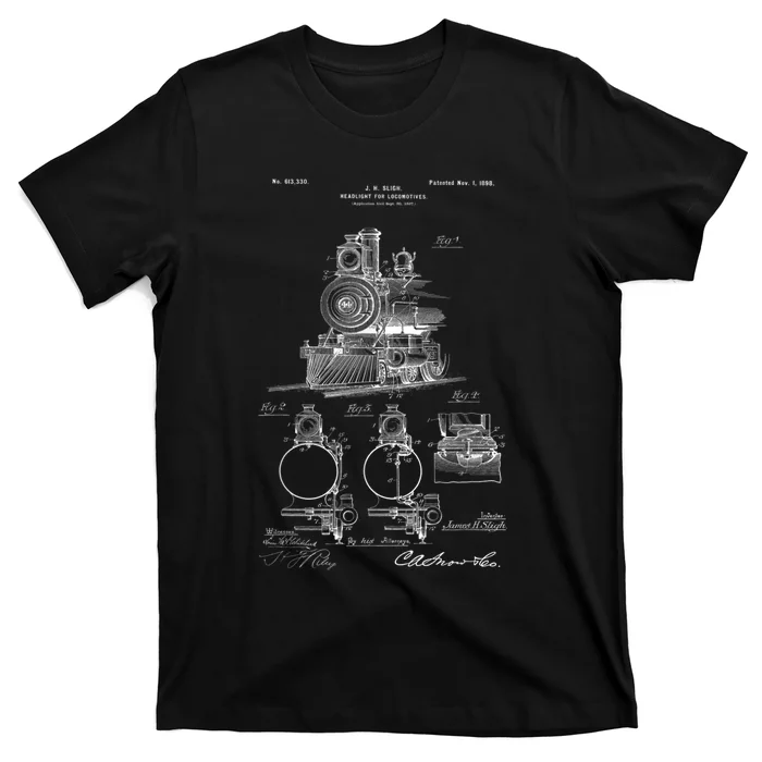 1898 Vintage Steam Engine Locomotive Patent Print T-Shirt