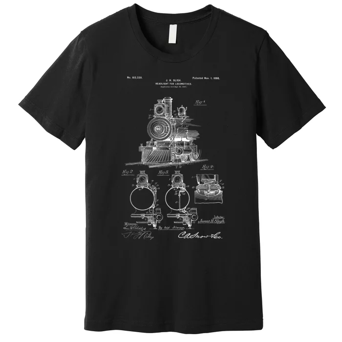 1898 Vintage Steam Engine Locomotive Patent Print Premium T-Shirt