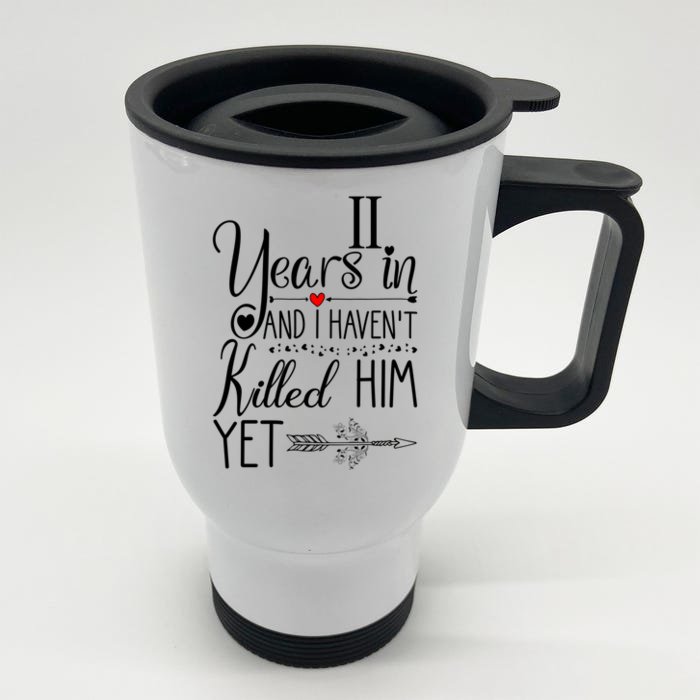 11th Wedding Anniversary Gift For Her 11 Years Of Marriage Great Gift Front & Back Stainless Steel Travel Mug