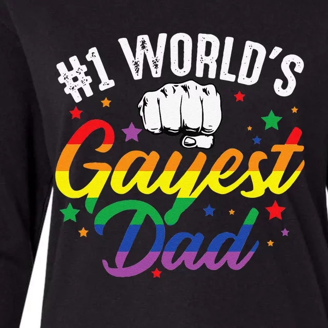 1 Worlds Gayest Dad Funny Fathers Day LGBT Pride Rainbow Womens Cotton Relaxed Long Sleeve T-Shirt