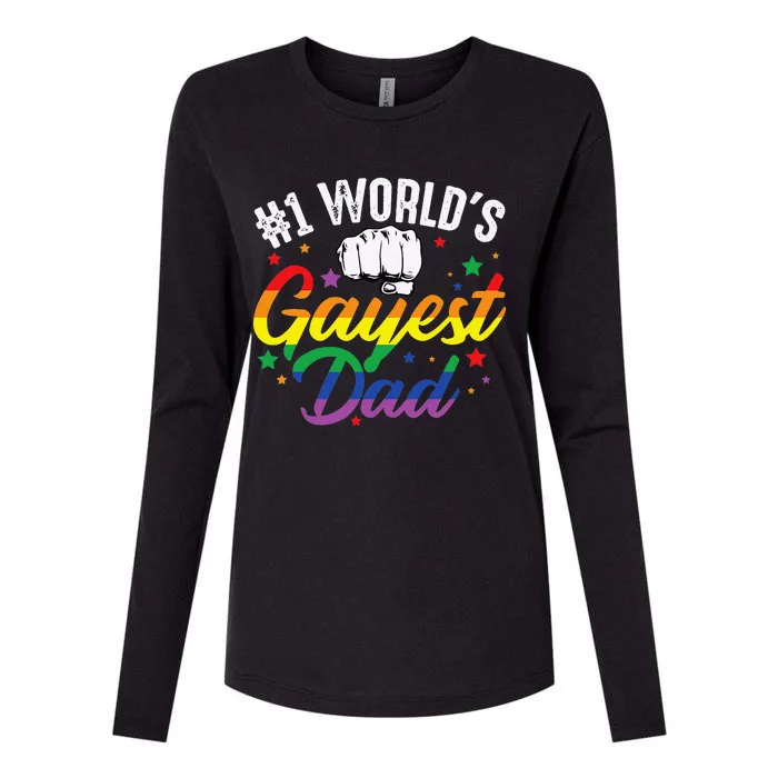 1 World's Gayest Dad Funny Father's Day LGBT Pride Rainbow Womens Cotton Relaxed Long Sleeve T-Shirt