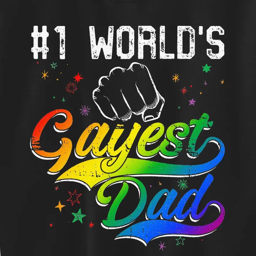 1 World's gayest Dad Holiday Father Papa Pops Parent Hero Kids Sweatshirt