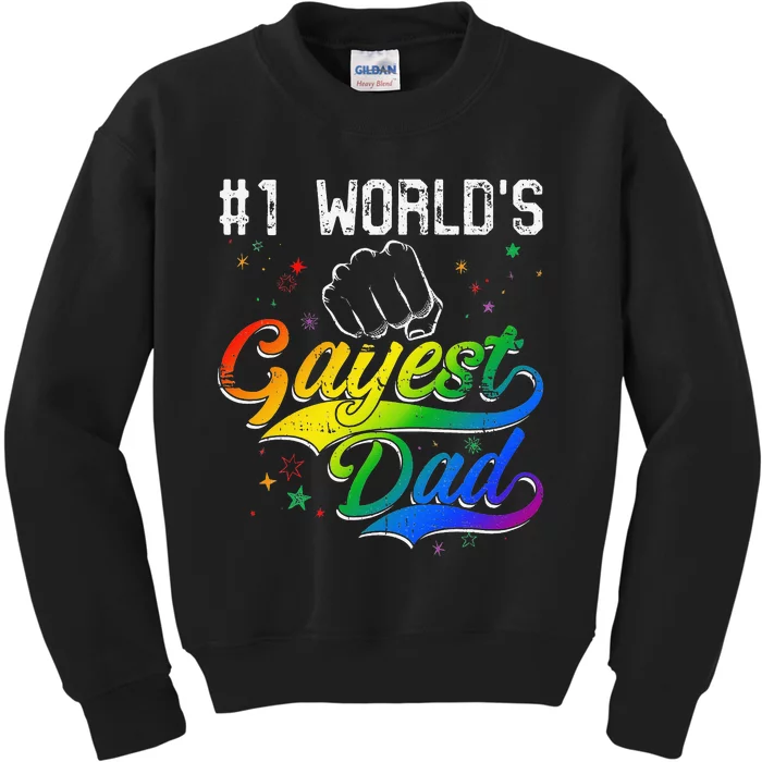 1 World's gayest Dad Holiday Father Papa Pops Parent Hero Kids Sweatshirt