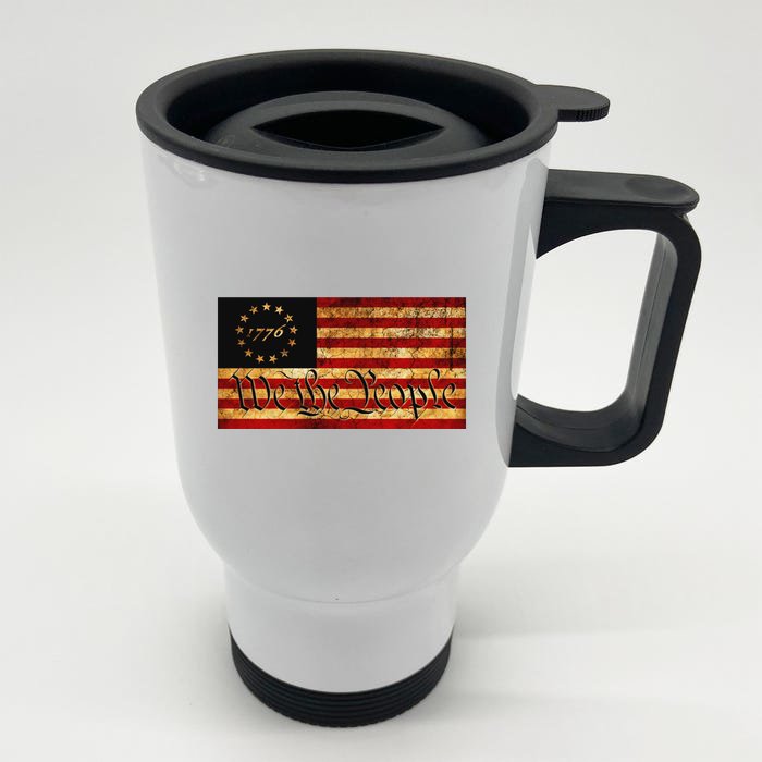 1776 We The People US Flag Visually Aged And Distressed Front & Back Stainless Steel Travel Mug