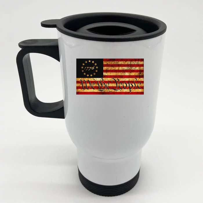 1776 We The People US Flag Visually Aged And Distressed Front & Back Stainless Steel Travel Mug