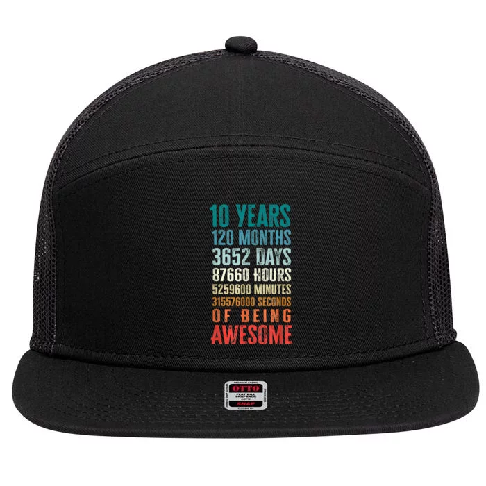 10 Years 120 Months Of Being Awesome 10th Birthday Gifts 7 Panel Mesh Trucker Snapback Hat