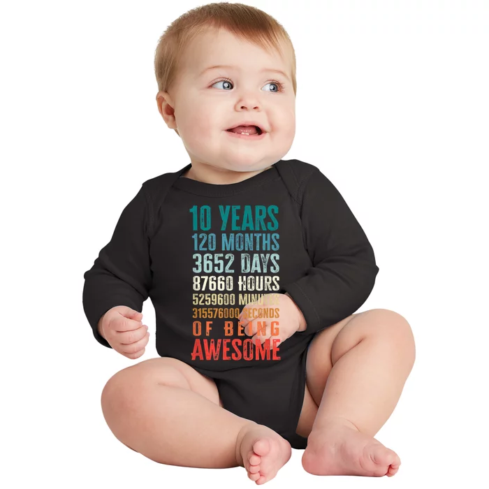 10 Years 120 Months Of Being Awesome 10th Birthday Gifts Baby Long Sleeve Bodysuit