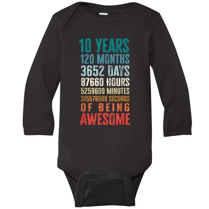 10 Years 120 Months Of Being Awesome 10th Birthday Gifts Baby Long Sleeve Bodysuit