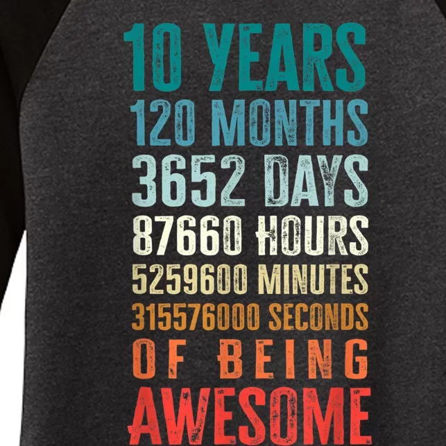 10 Years 120 Months Of Being Awesome 10th Birthday Gifts Women's Tri-Blend 3/4-Sleeve Raglan Shirt