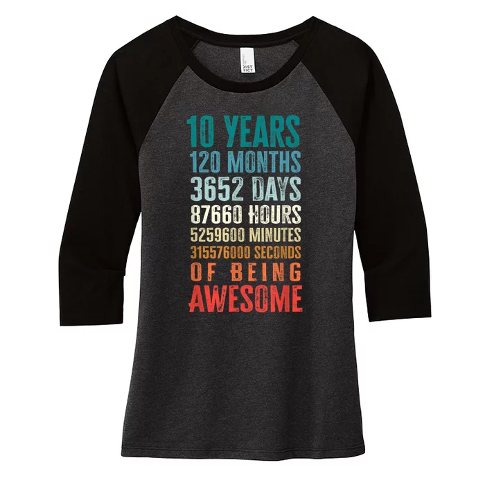 10 Years 120 Months Of Being Awesome 10th Birthday Gifts Women's Tri-Blend 3/4-Sleeve Raglan Shirt